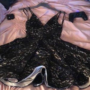 Nude and black lace dress